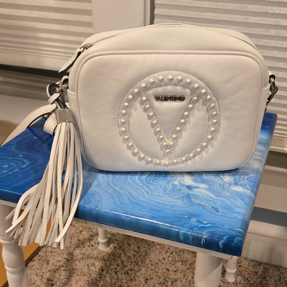 Valentino by Mario Valentino Mia Studded Crossbody leather bag white